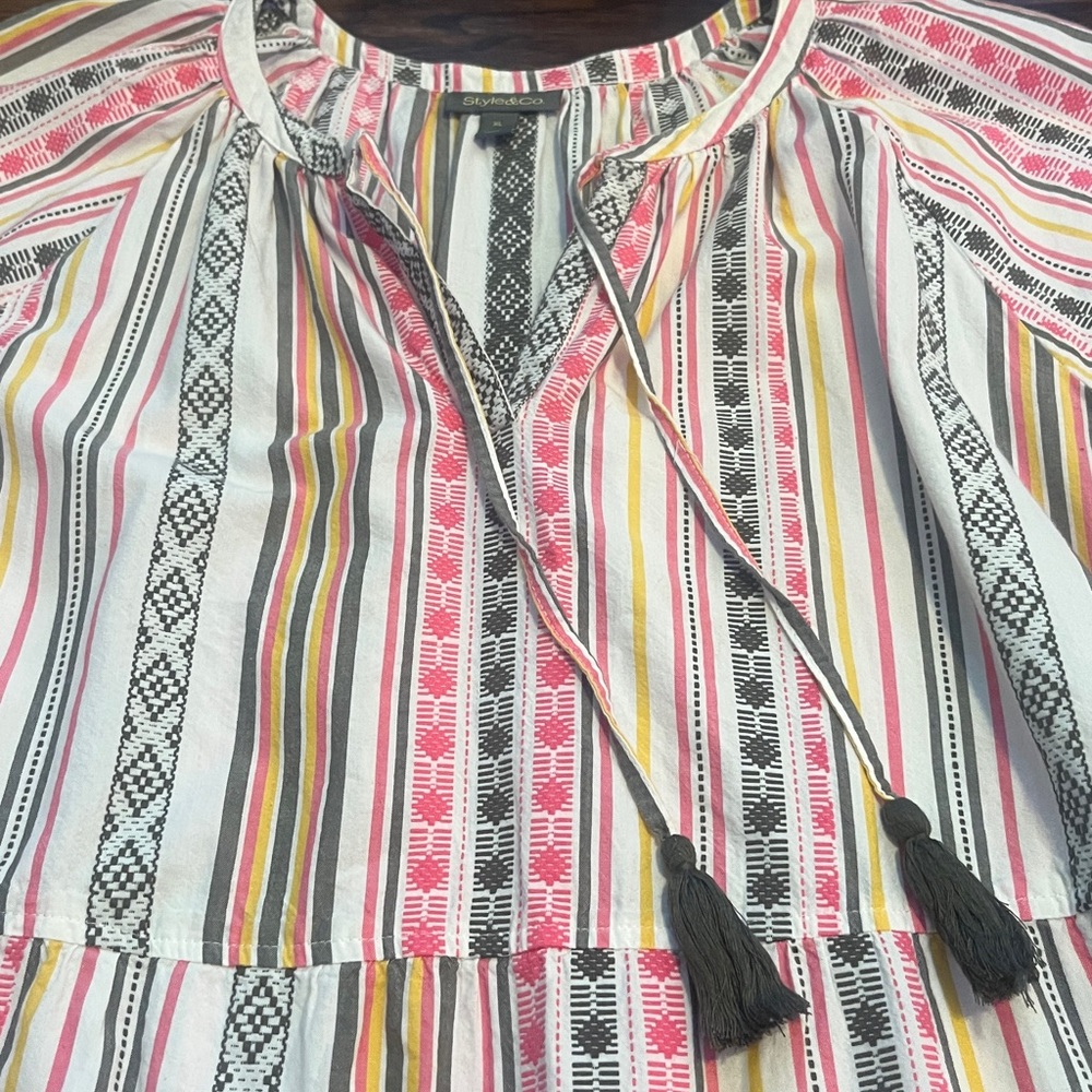 Style & Co Women's Stripe Split-Neck Tiered 100% Cotton Dress Size XL - Picture 5 of 7